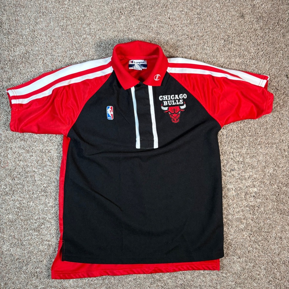 Champion Chicago Bulls‎ NBA Quarter Zip Polo Shirt Logo Red White Black Womens M